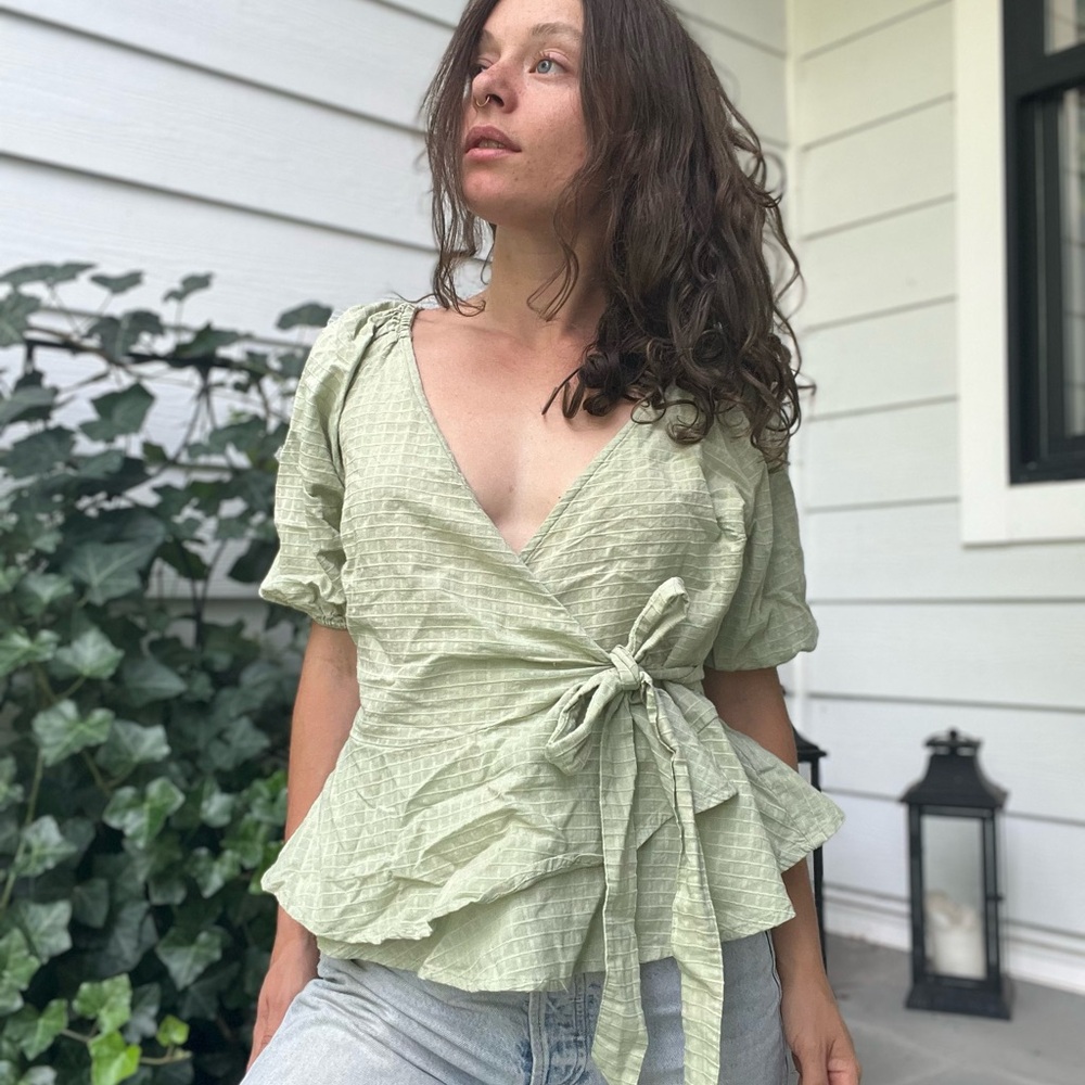 Universal Thread Light Green Wrap Blouse